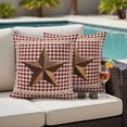 thumbnail image 4 of Brown Western Texas Star Vintage Outdoor Waterproof Pillow Covers, Rustic Farmhouse Red Plaid Decorative Square Throw Pillowcase Sofa Cushion Sham for Patio/Couch/Chair, 20"x20" 2 Pack, 4 of 8