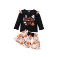 thumbnail image 2 of FOCUSNORM Ensemble de Vêtements pour Filles Noir Col Rond Manches Longues Hauts et Jupe, 2 of 10