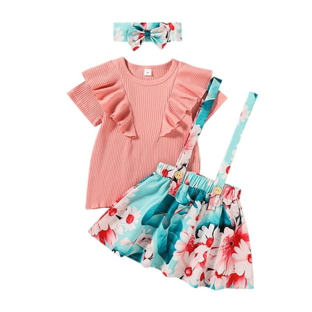 

KI-8jcuD 3-6 Month Girl Clothes Hearts Kids Toddler Baby Girls Short Ruffled Sleeve Ribbed T Shirt Tops Floral Print Suspender Skirt With Headbands 3Pcs Set Mommy Blanket Juniors Tops For Teen Girls