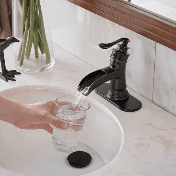Waterfall Bathroom Faucet Oil Rubbed Bronze Single-Handle One Hole Sink Faucet Farmhouse Bath Vanity Lavatory Restroom Faucets Antique