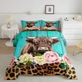 thumbnail image 2 of Highland Cow Bedding Set Leopard Floral Comforter Set Brown Safari Cheetah Animal Skin Comforter Teal Blue Wooden Decor Quilt Set Room Decor 3Pcs Full Size, 2 of 7