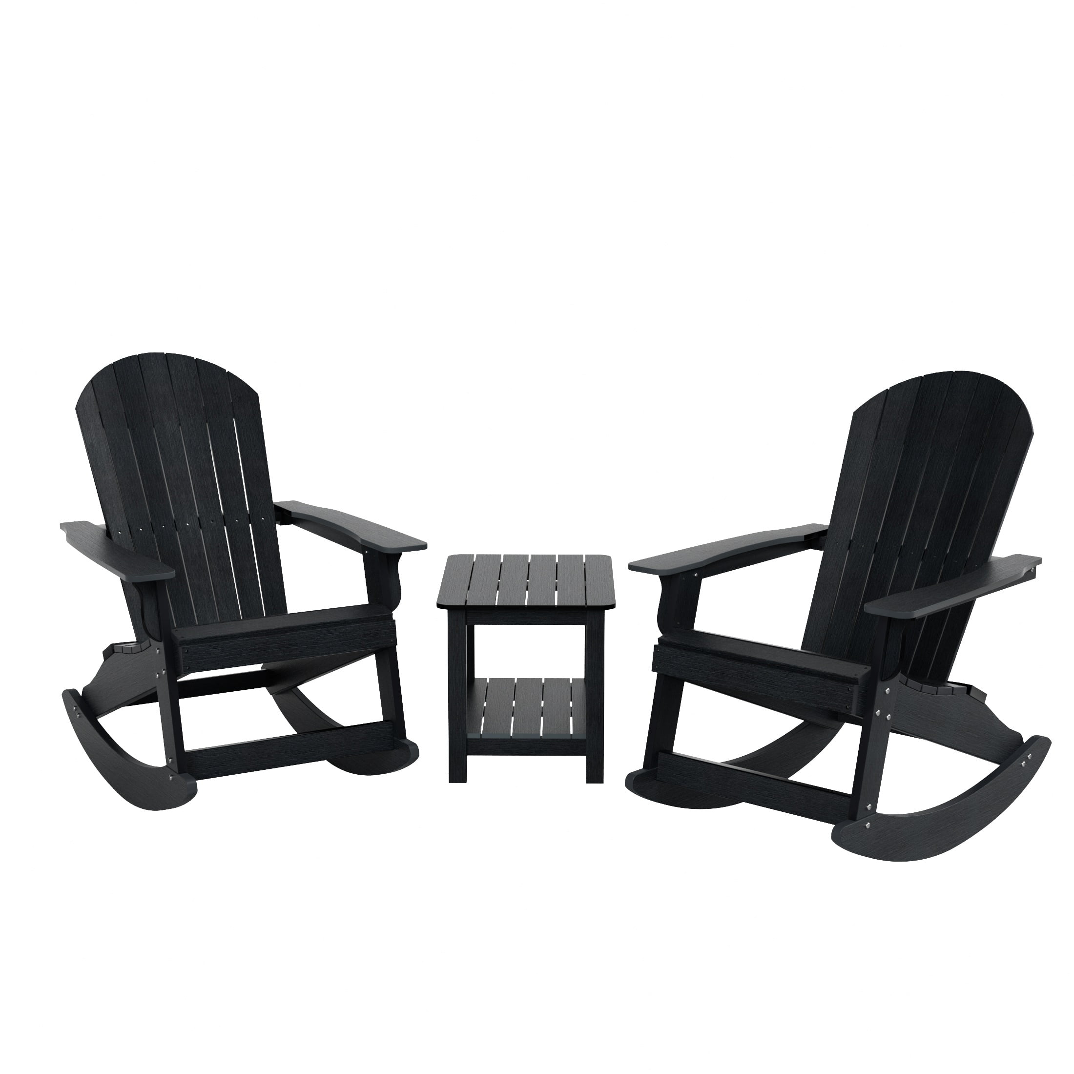 WestinTrends Tuscany 3-Piece HIPS Outdoor Rocking Adirondack Chair With Side Table, Black