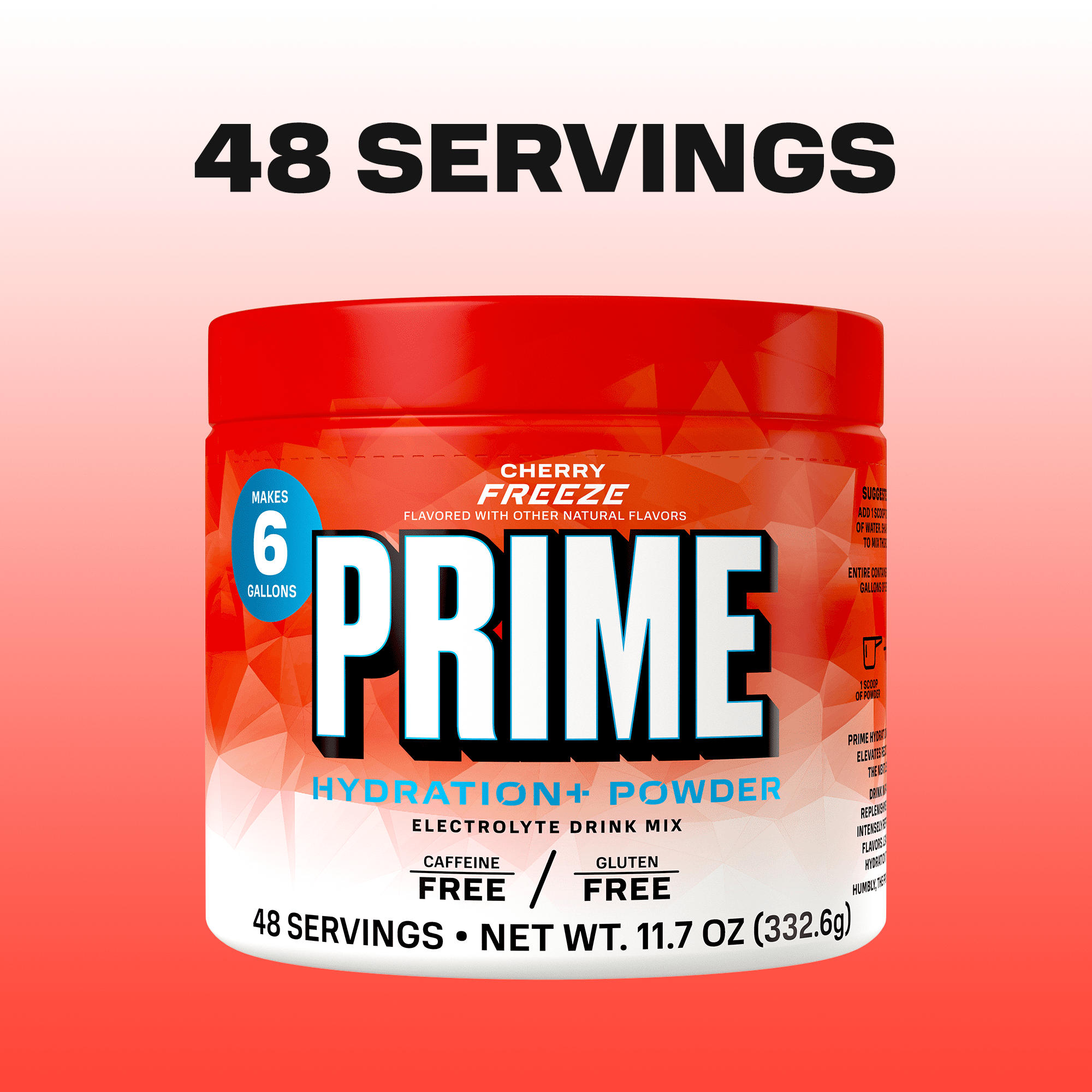 PRIME Hydration+ Cherry Freeze Electrolyte Powder, Sugar Free, 6 Gallon Tub