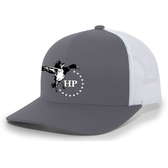 Heritage Pride HP Black & White Duck and Stars Mesh Back Embroidered Trucker Hat Baseball Cap, Charcoal/White