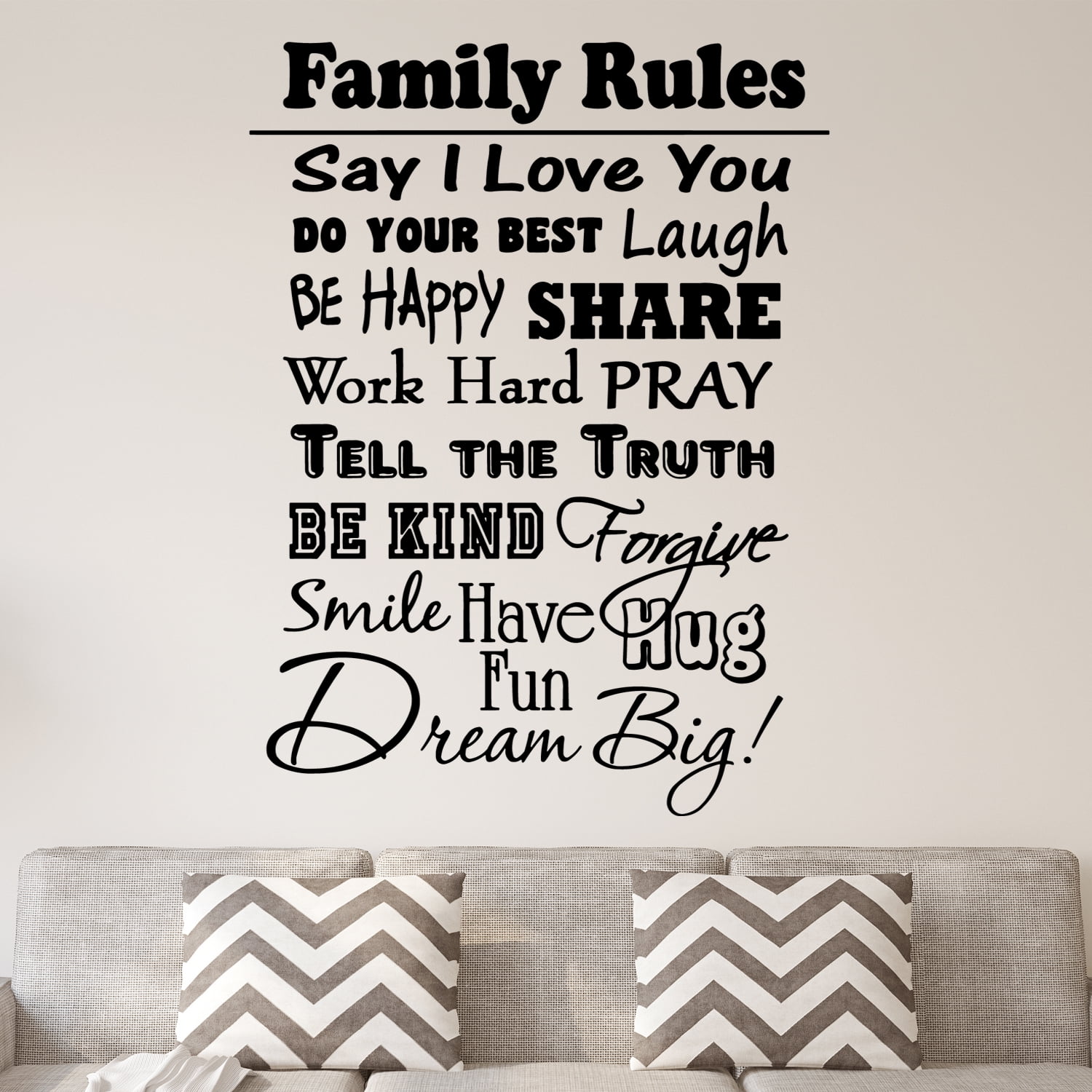VWAQ Family Rules Vinyl Wall Decal Inspirational Quote Home Decor Family Wall Art Saying (22'H x 16'W BLACK)