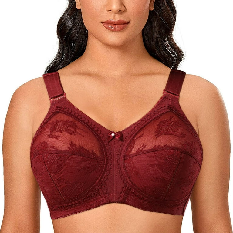 Women's Plus Size Minimizer Sleep Unlined Full Coverage Lace Wirefree Bra  48A