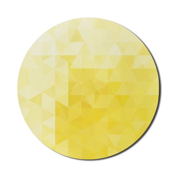 Yellow Mouse Pad for Computers, Simple Triangle Shaded Wavy Retro Mosaic Motifs Poly Gradient Illustration Art Print, Round Non-Slip Thick Rubber Modern Mousepad, 8" Round, Yellow, by Ambesonne