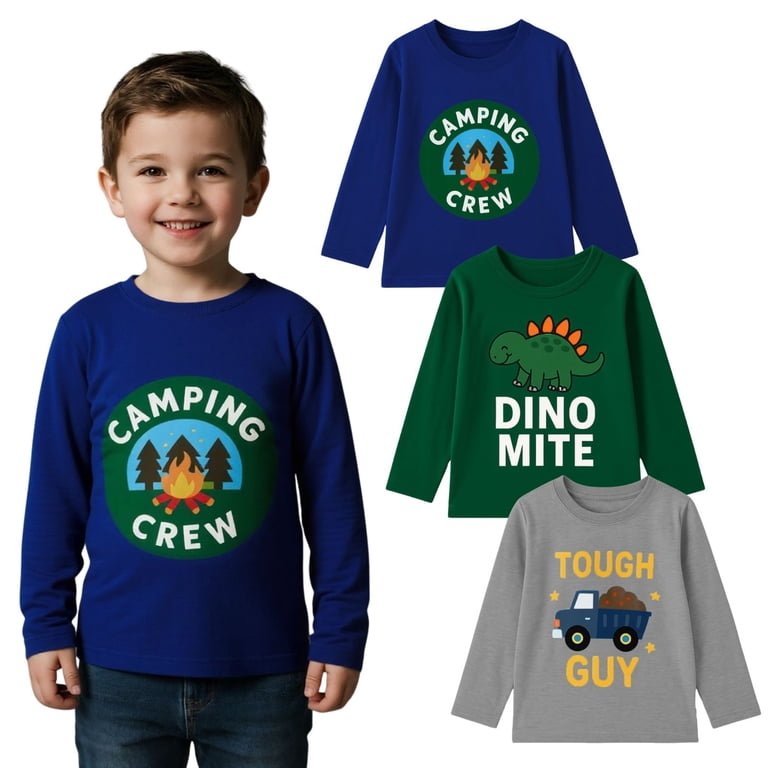 HILEELANG Toddler Boys Long Sleeve Graphic Tees 3-Pack photo 2