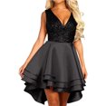 thumbnail image 1 of Vestido mini estilo patinador con escote en V y lentejuelas brillantes para mujer para fiesta de cóctel, 1 of 7