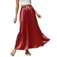 thumbnail image 2 of ZHOGXU Women Skirt Summer Drawstring Elastic Waist Solid Color A Line Fashion Comfortable Maxi Skirt For Casual Daily Wear,Red,L, 2 of 5