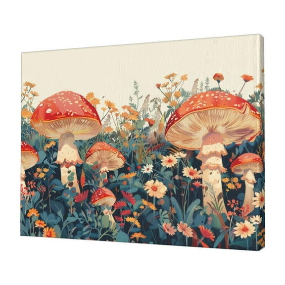 12x16 inch Mushroom & Flower Art Paintings For Wall Yard Decor,Modern Style Mushroom Decorative Painting,Family Children'S Room,Man Cave,Lounge,Bedroom Wall Decor Canvas Poster,For Cafes,Bar