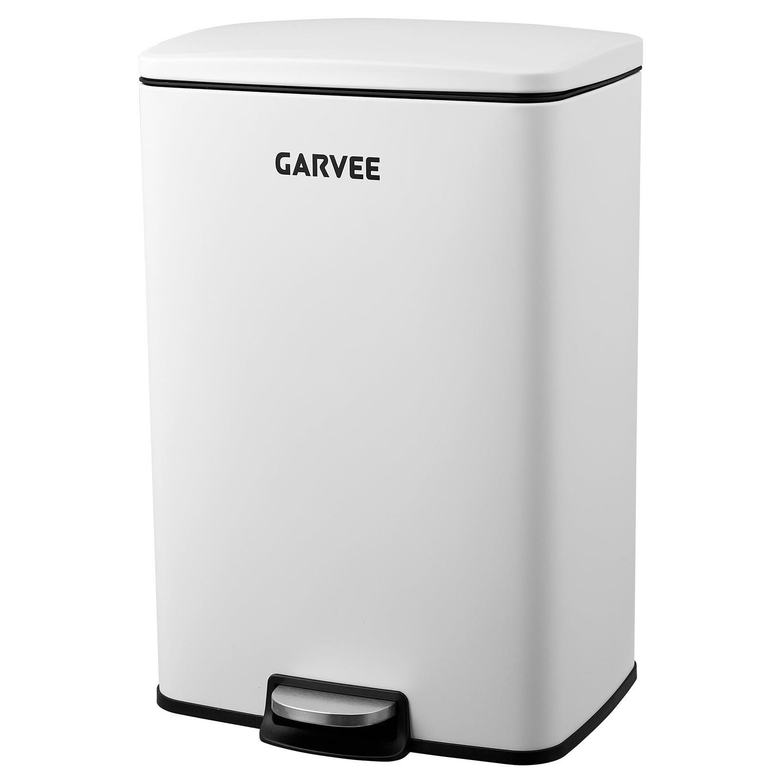 Garvee Kitchen Trash Can, 13 Gal / 50 L Stainless Steel Large Garbage Can with Quiet Soft-Close Lid, Step-on Kitchen Metal Trash Bin with Removable Inner Bucket for Living Room Office Garage,White