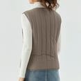 thumbnail image 3 of Women's Double-sided Cotton Padded Sleeveless Vest Jacket, Stand Collar, Khaki, Size XXL, 3 of 4