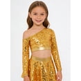 thumbnail image 3 of TSSOE Kids Girls One Shoulder Long Sleeve Sequins Jazz Hip Hop Ballet Dance Crop Top Athletic Shirts For Performance Gold 10, 3 of 7