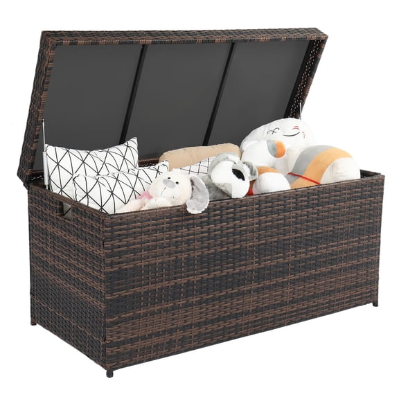 OverPatio Outdoor Wicker Storage Box, Big Size,Resin Brown Rattan Deck Bin with Lid, 132 Gallon