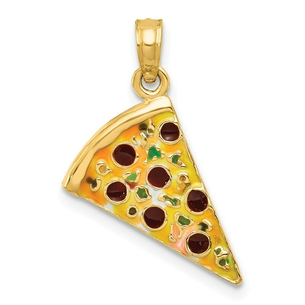 Solid 14k Yellow Gold Enameled Pizza Slice Pendant Charm - 24mm x ...