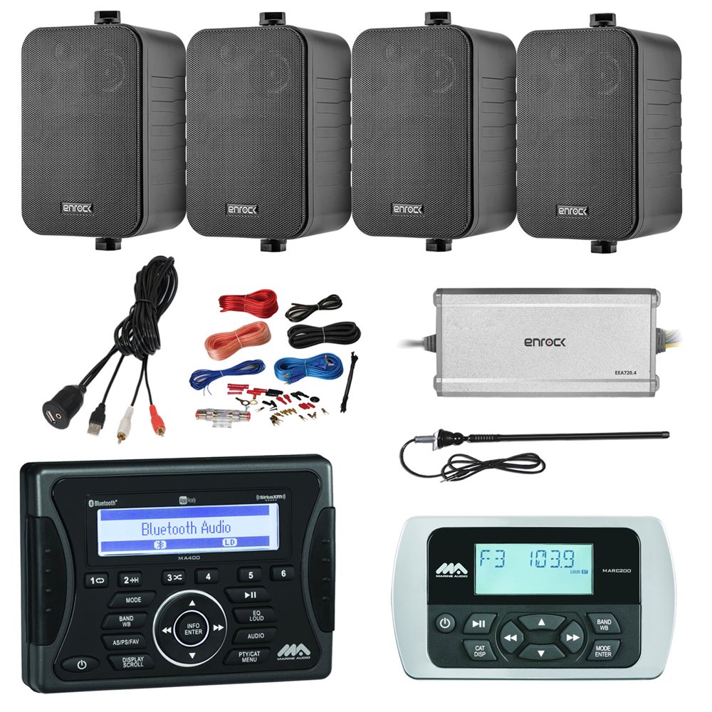 Jensen Marine Audio Bluetooth AUX USB Receiver, Wired Remote, 4x Audio