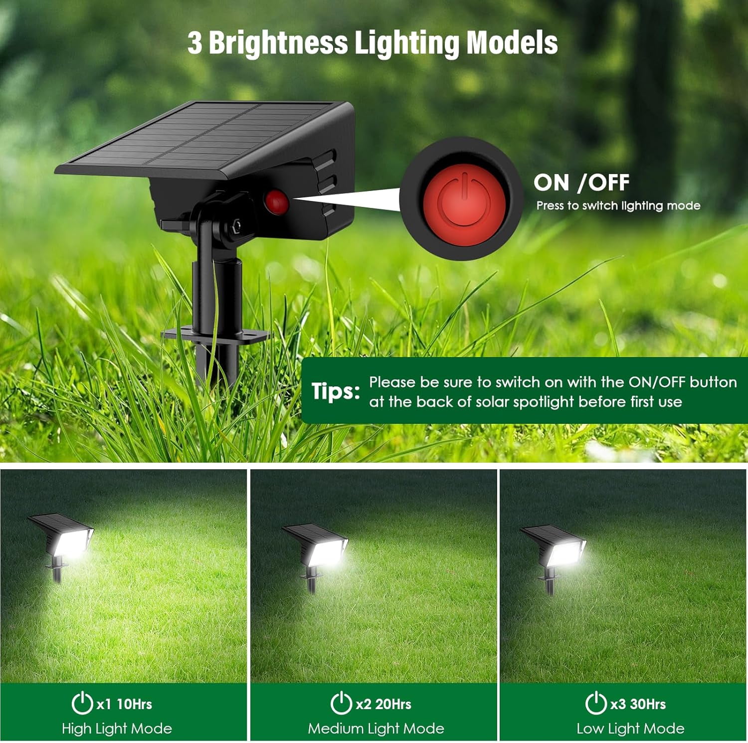 AP Solar Spot Lights Outdoor with 60 LED & Auto On/Off, 6 Pack Solar Lights Outdoor Waterproof IP68 with 3 Lighting Modes, 2-in-1 Solars Landscape Light for Outside, Garden, Yard(Cool White)