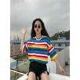 thumbnail image 3 of Sweet Rainbow Striped Print Half Sleeves T-shirts Women's Fahion O Neck Tees Tops, 3 of 7