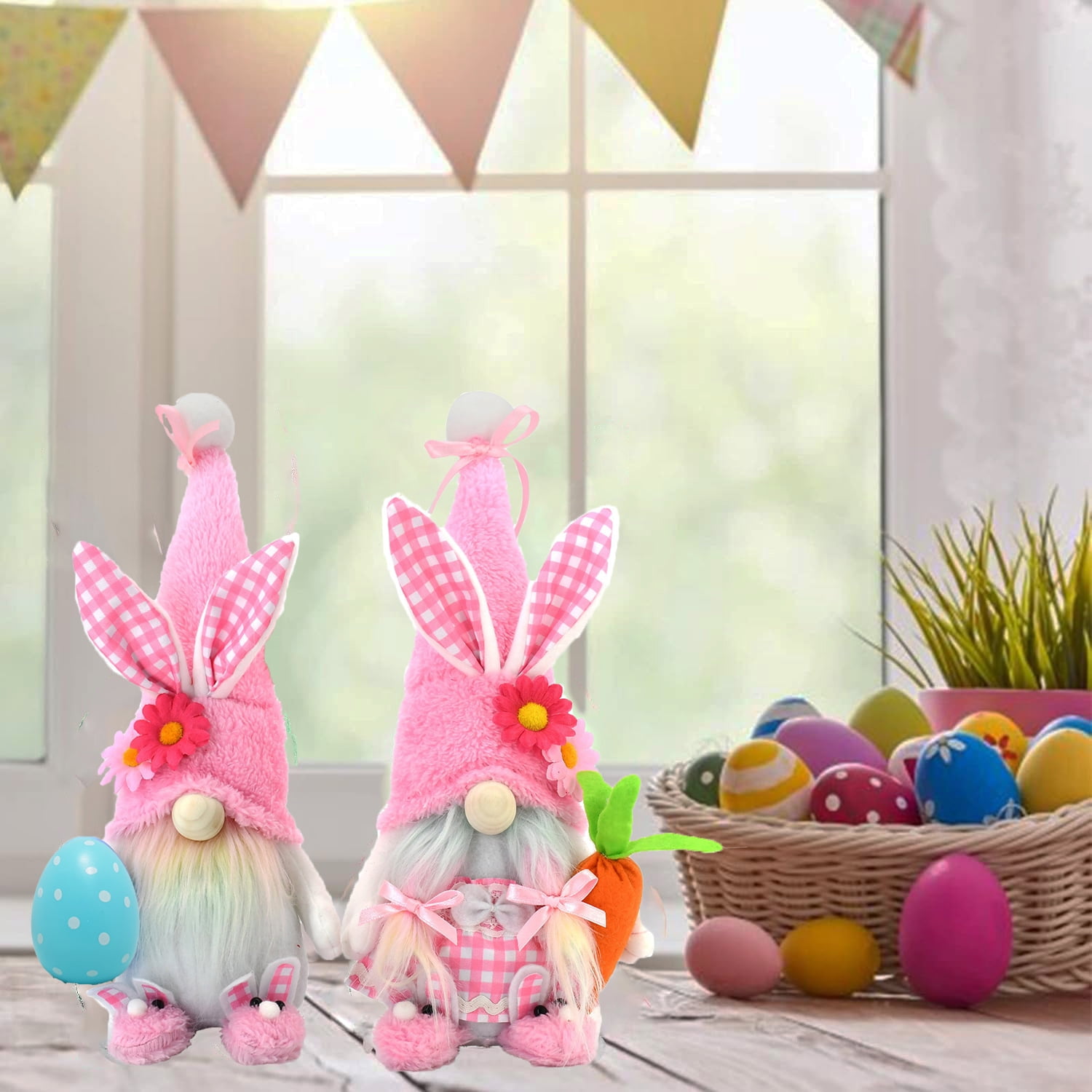 Ayieyill 12.2’ Easter Gnomes, Indoor Easter Decoration for The Home, Easter Decor Flocked Bunny Gnome Plush (2Pcs)