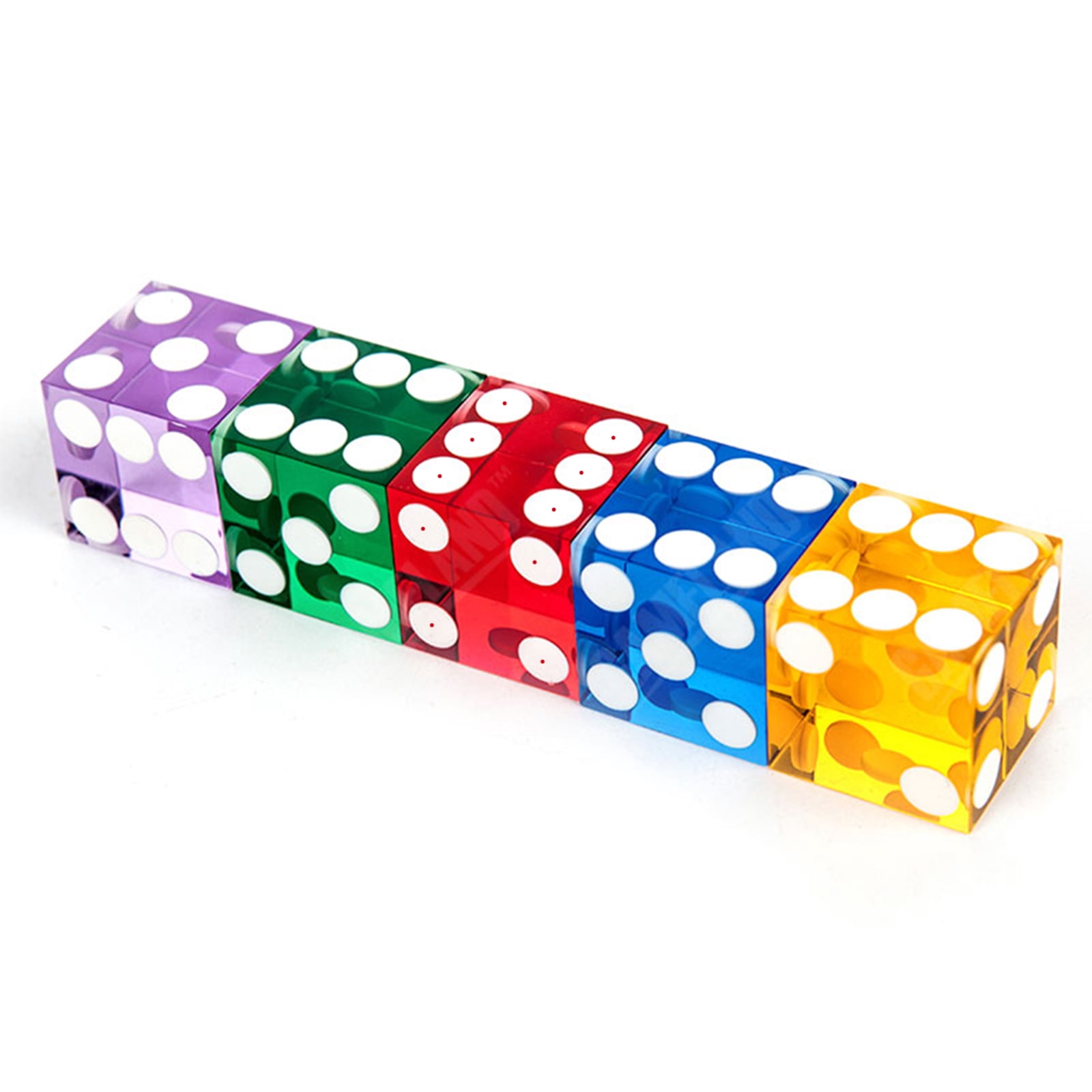Set of 5 Acrylic Transparent six Sided D6 Casino for Sharp Straight Corners Precision Dice 19mm