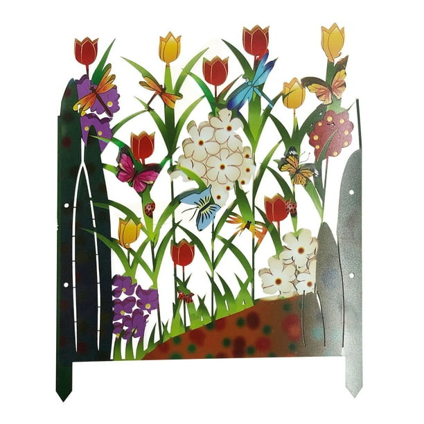 Jardín Colorido Y Pantalla Metálica De 3 Paneles Con Flores Para Patio Y Jardín