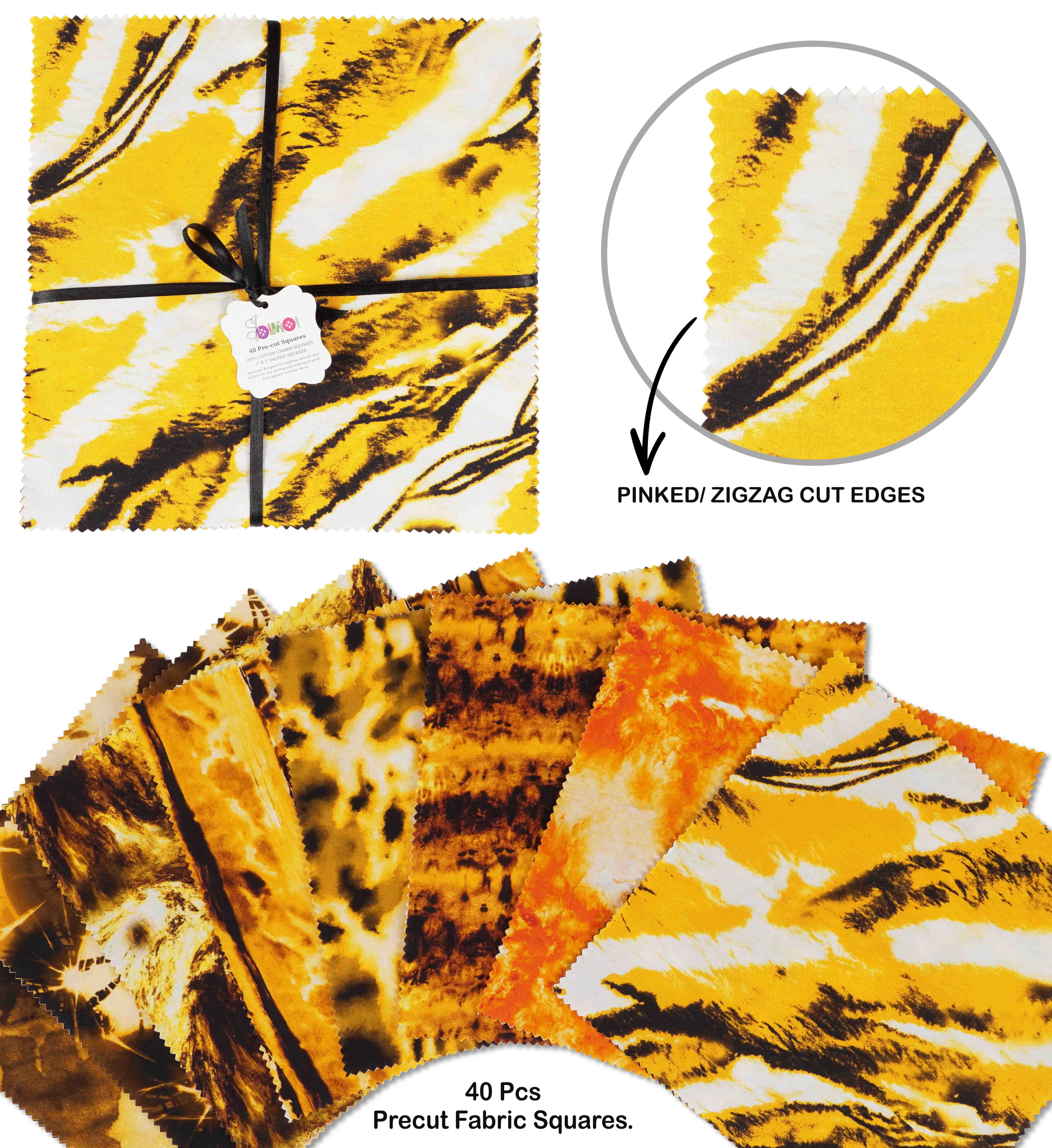 Soimoi Precut 10-inch Tie & Dye Prints Cotton Fabric Bundle Quilting Squares Charm Pack DIY Patchwork Sewing Craft- Yellow