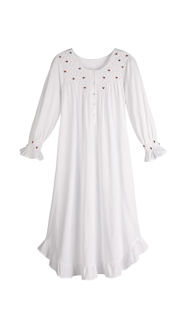 La Cera - Women's Petite Rosebuds White Cotton Nightgown - 2X - Walmart ...