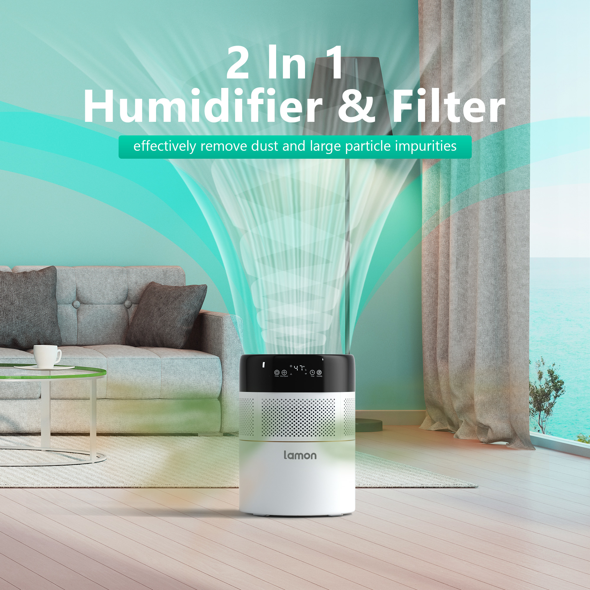 Lamon® Evaporative Humidifier, 400ml/H Cool Moisture Humidifier and Air Purifier with Anion & Filter for Baby, Kid Bedroom, Quiet Work Humidifiers, Sleep Mode, 4.5L(1.2G)