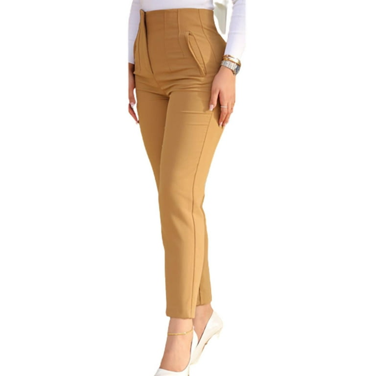 Grianlook Womens Work Dress Pants Office Business Casual Slacks Ladies  Regular Straight Leg Trousers with Pockets Khaki XL