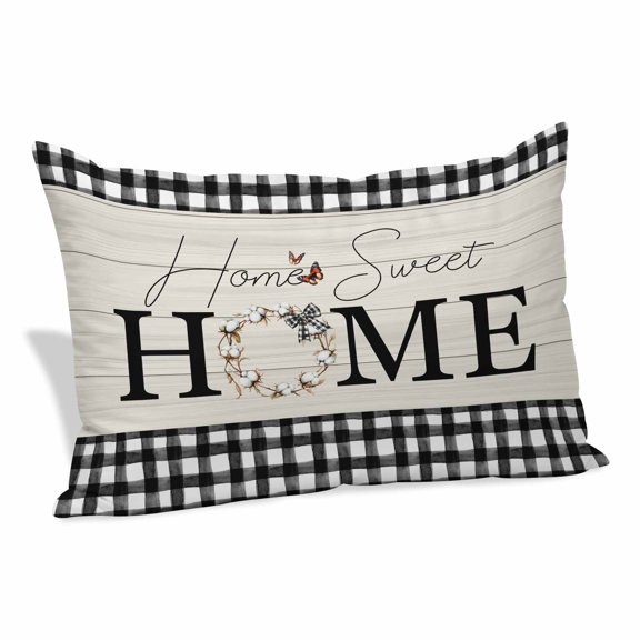 Farmhouse Home Pillow Covers 12"x20", Black Plaid Vintage Wood Grain Butterfly Soft Brushed Microfiber Breathable Throw Pillow Covers, Pillowcase with Zipper for Couch Sofa Bedroom Living Room
