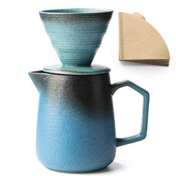 Ceramic Pour Over Coffee Maker 20oz/620ml with 50 V60 Paper Filter, Drip Coffee Brewer, Vintage-Style (White, 1)