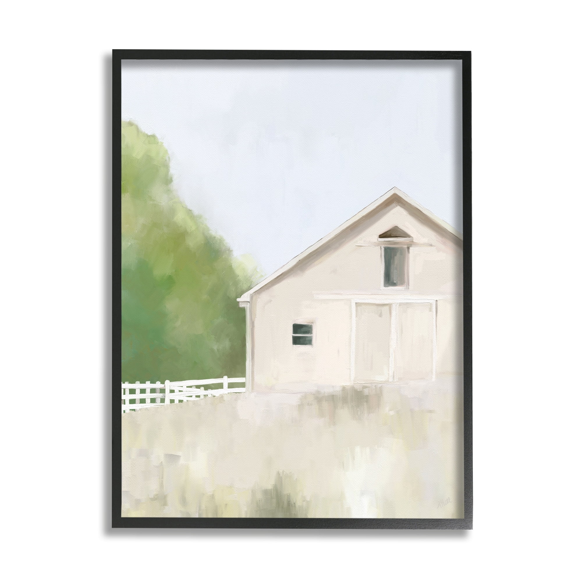Stupell Industries Abstract Country Field Fenced Farmland Barn Painting White Framed Art Print Wall Art, Design by Amy Hall