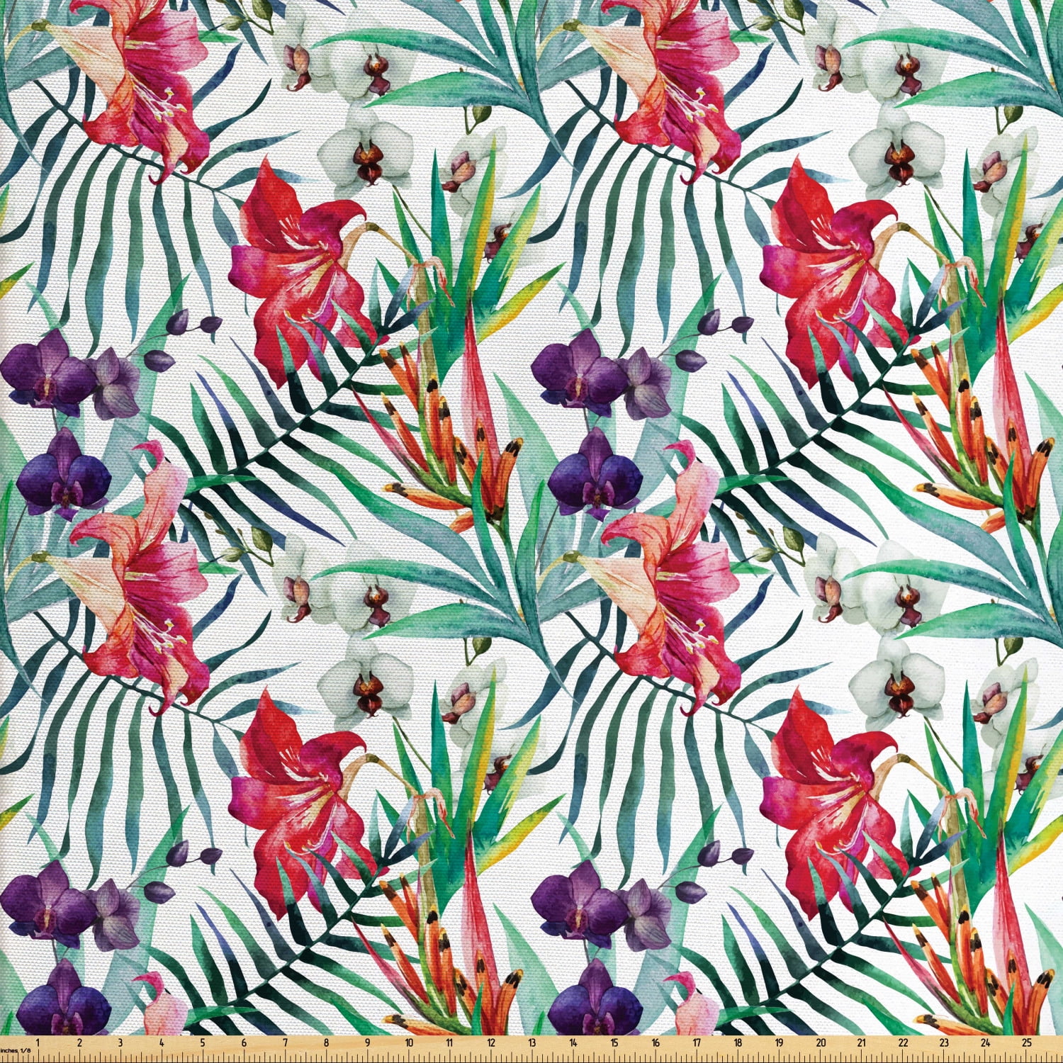 Watercolor Flower Upholstery Fabric by the Yard, Tropical Wild Orchid