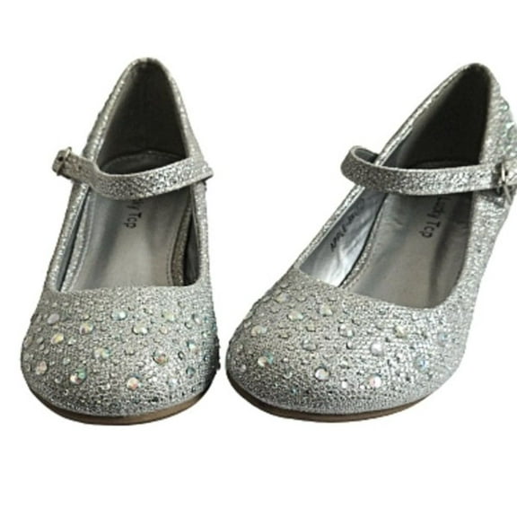 Lucky Top Apple5K Girls Sparkling Mary Jane Rhinestone Glitter Dress Pumps SILVER 11