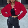 thumbnail image 2 of YDFCWXW Womens Denim Jacket Womens Denim Jacket Women Cropped Distressed Button Down Jackets Trendy Long Sleeve Frayed Coat Red, XS, 2 of 9