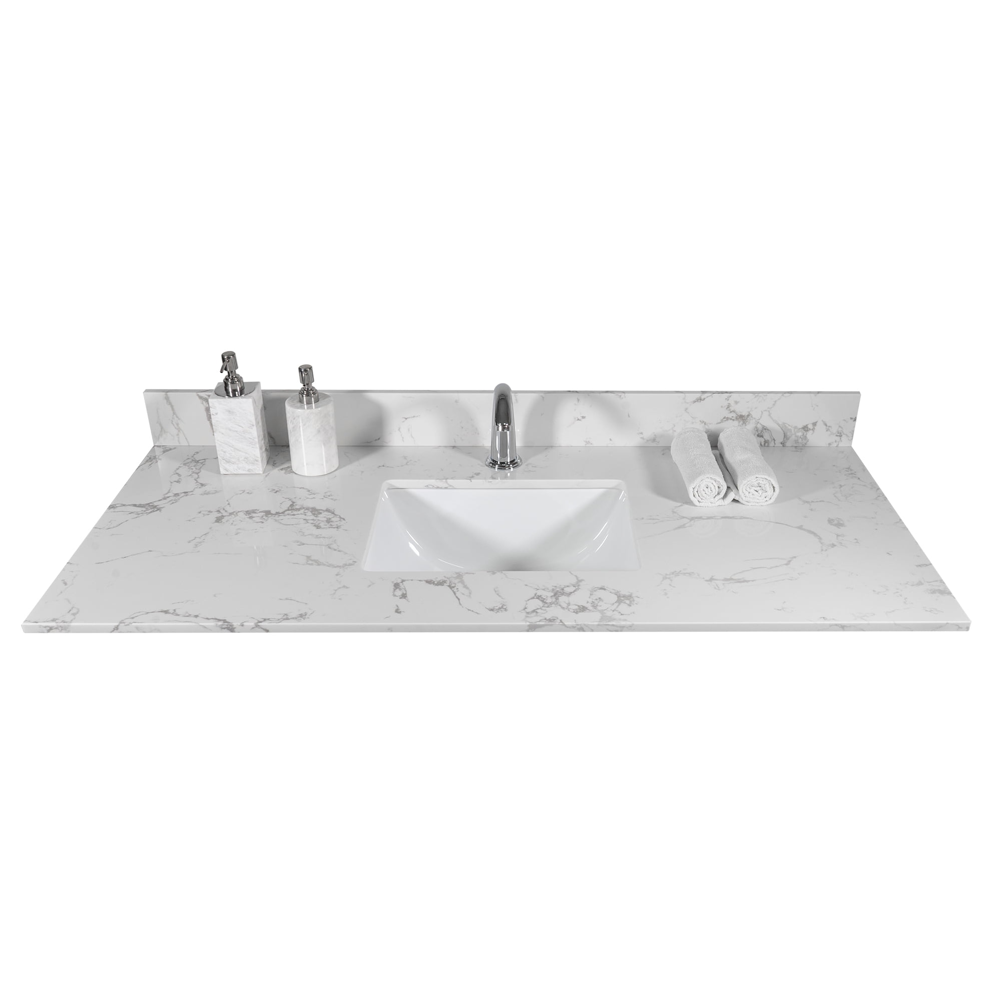 Carevas 43x22" Bathroom Vanity Top in Engineered Stone Carrara White