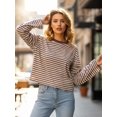thumbnail image 3 of Women's Oversized Striped Long Sleeve Shirt Crewneck Tops Drop Shoulder Y2K Fall Clothes, 3 of 9