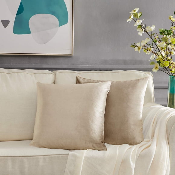 GIGIZAZA Decorative Couch Throw Pillow Cover,Sofa 18x18 Cream Throw Pillows,Square Farmhouse Velvet Throw Cushions