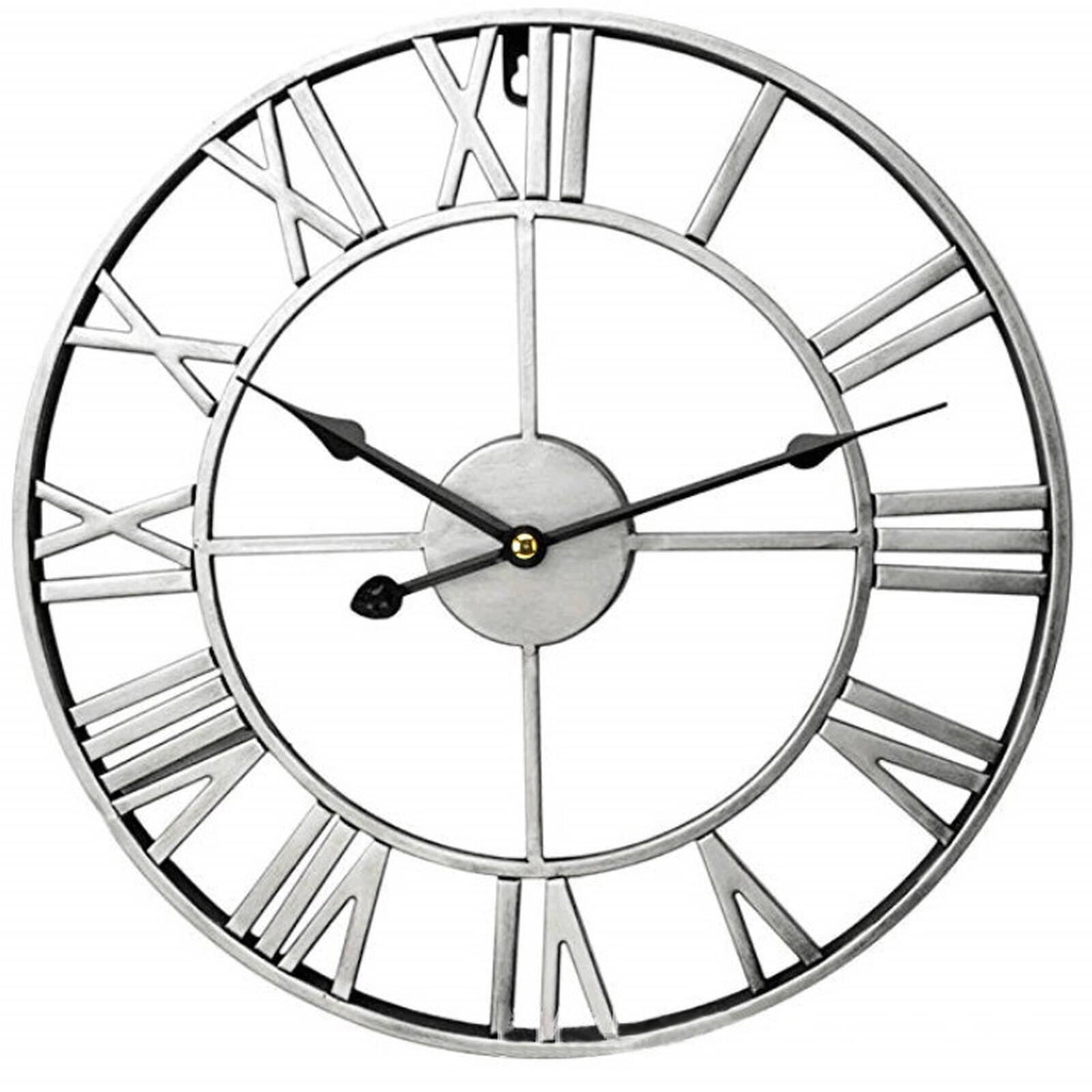 DESIGNICE Wall Clock,Silent Mechanism Kitchen Clock,Vintage Design Secure Back Reinforcement Wall Clocks Battery Operated,Silver