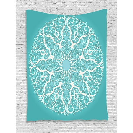 Turquoise Decor Wall Hanging Tapestry Round Curving Tree Branches