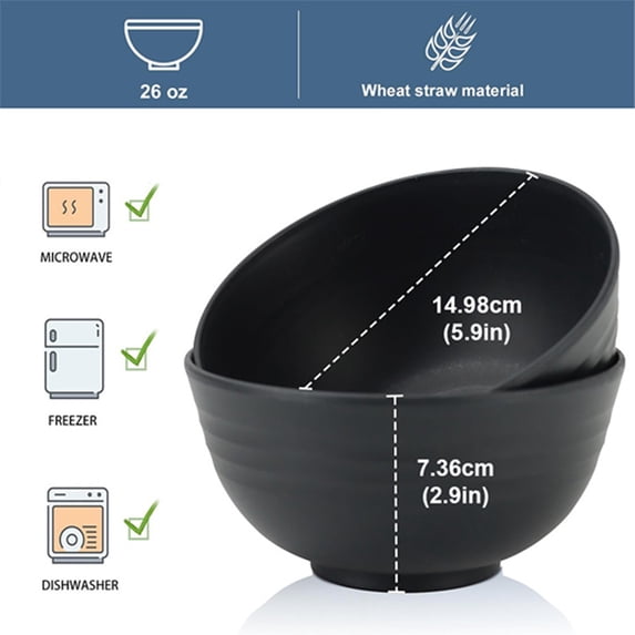 Djiypn 2PCS Cereal Bowl, Unbreakable Wheat Straw Cereal Bowls, Microwave & Dishwasher Safe Plastic Kitchen Bowls for Cereal, Snack, Soup, Salad and Rice, MultiColors, BPA Free (Ser of 2)