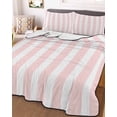 thumbnail image 2 of Pink Striped Summer Quilt Set Twin Size, Soft Microfiber Quilted Bedding Set with 2 Pillow Shams, Modern Farmhouse Pink White Stripes Lightweight All Season Bedspread Coverlet for Bedroom 68"x86", 2 of 6