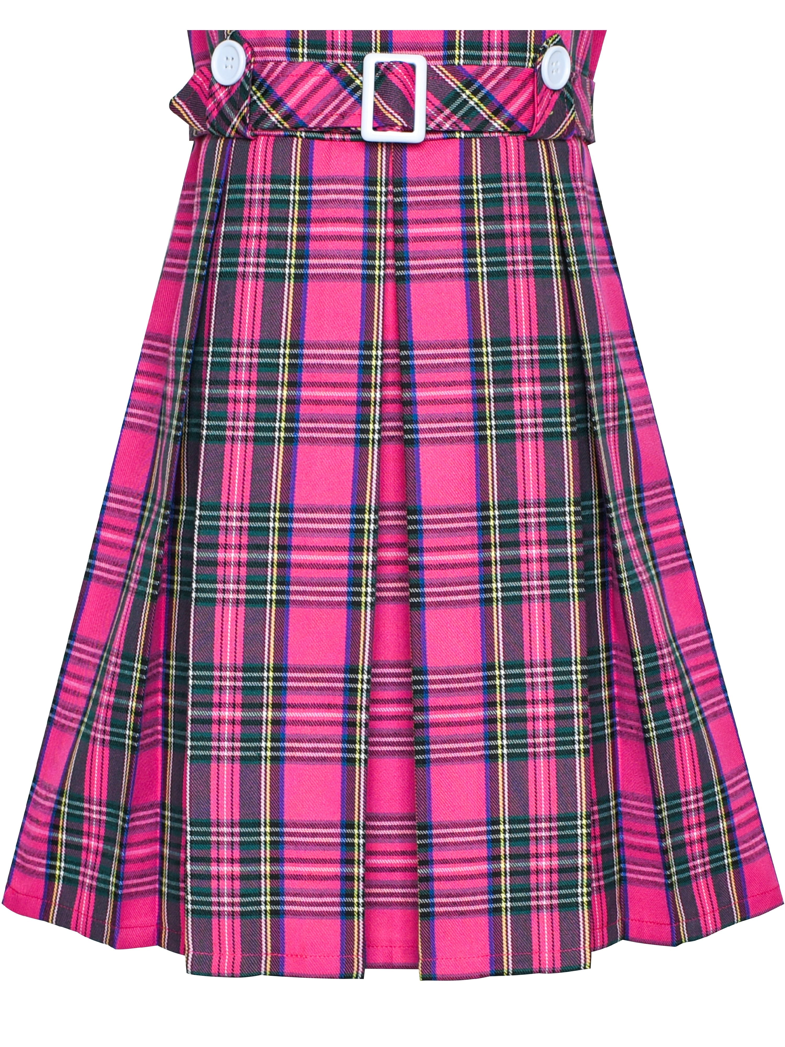 Girls Dress Pink Tartan Button Back School Pleated Hem 14 Years