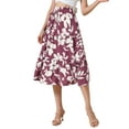 thumbnail image 4 of INSPIRE CHIC Floral Midi Skirt for Women's Summer Elastic Waist Dressy Casual A-line Boho Skirts S Burgundy, 4 of 6