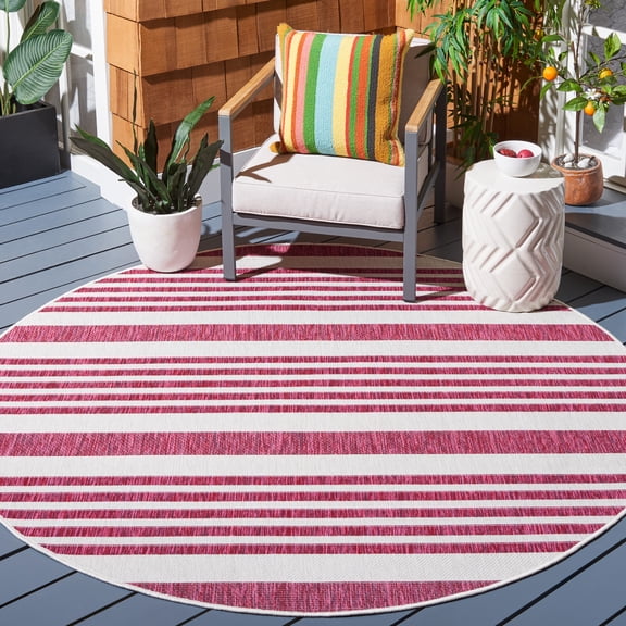 Safavieh Courtyard Patrice Striped Indoor/Outdoor Area Rug, Ivory/Red, 6'7" x 6'7" Round