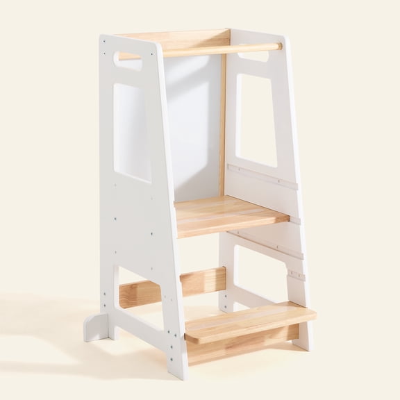HARPPA Toddler Tower with Adjustable Height and Anti-Slip Protection, Kids Standing Tower with Safety Rail, Nordi Kids Kitchen Tower with Chalkboard, White