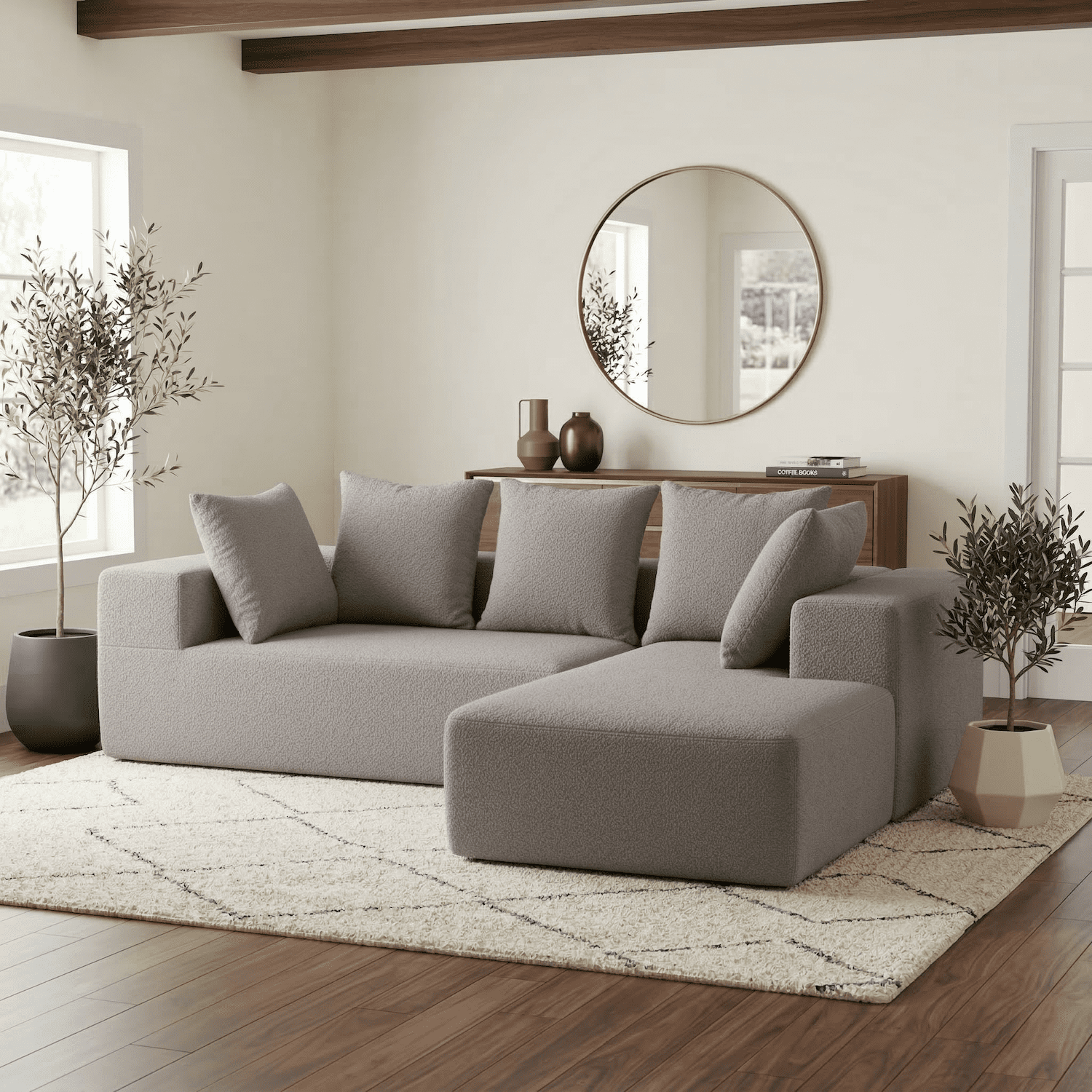 Xiweot 96" Cloud Sectional Couch for Living Room, Memory Foam Sectional Sofa with Deep Seat, Teddy Fabric L Shaped Modular Sectional Couch with Right Facing Chaise (Grey)