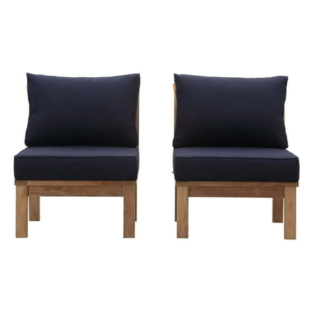 Outdoor Furniture Modena Modern Contemporary Urban Design Outdoor Patio Balcony Garden Furniture Lounge Chair Set, Wood, Navy Blue Natural ()