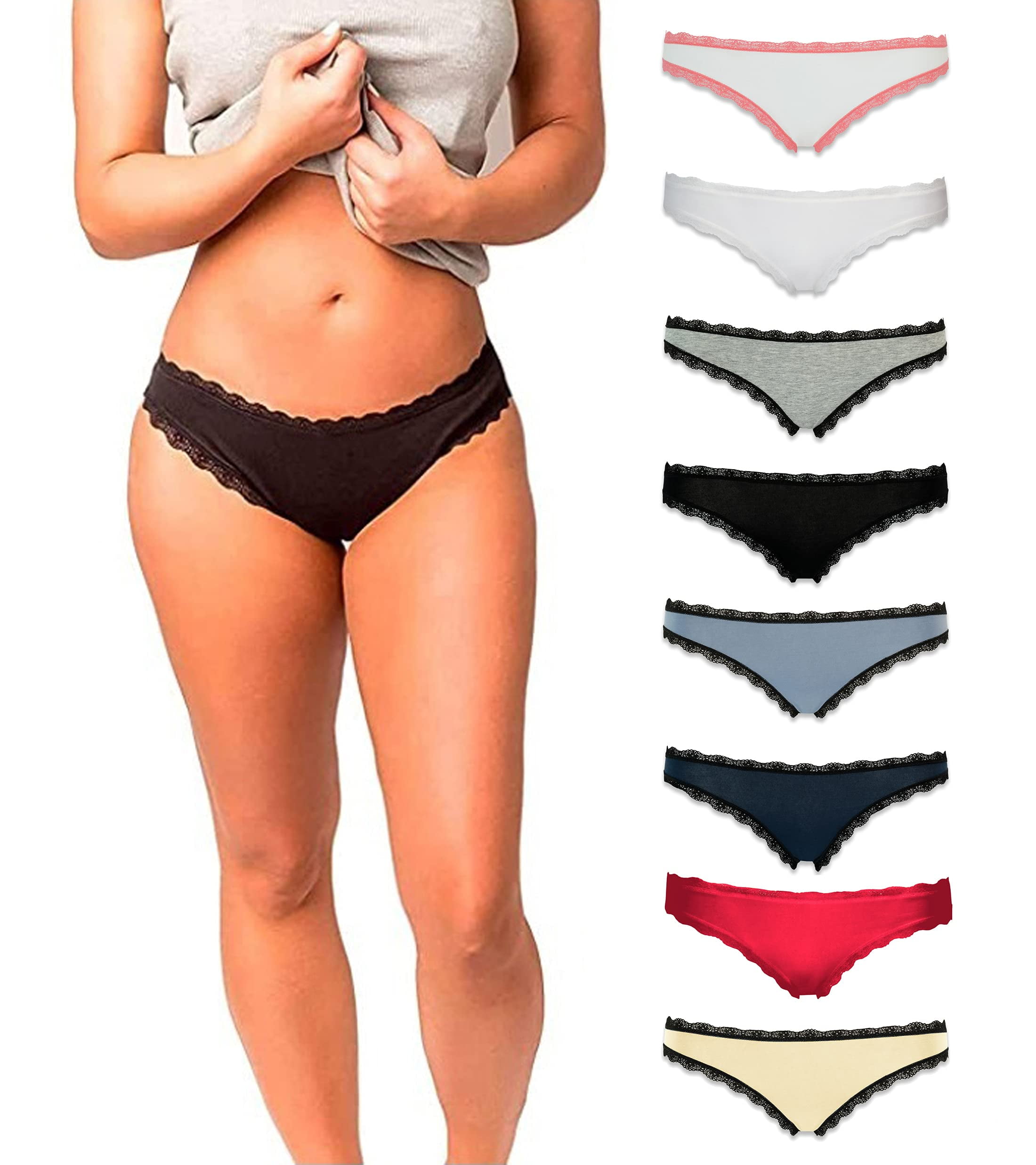 Emprella Cotton Underwear Women, 8 Pack Womens Bikini Seamless Ladies  Cheeky Panty - L 